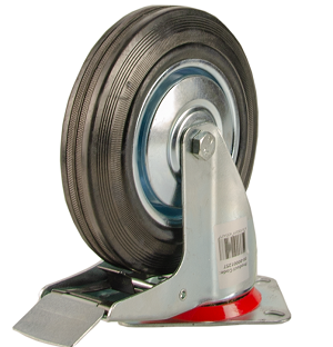 Большегрузное колесо обрезиненное euro-lift поворотное, c тормозом, г/п 100кг (125*37,5 мм)