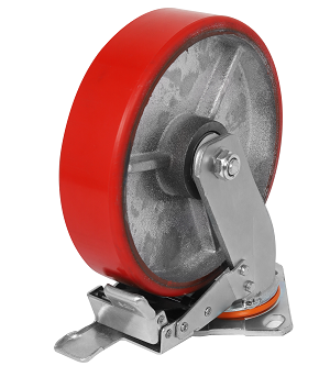 Большегрузное колесо с полиуретановой шинкой С-4102-DUS поворотное, с тормозом, г/п 600 кг