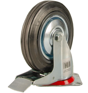 Большегрузное колесо обрезиненное поворотное, с тормозом, г/п 150кг (160*40,0 мм)