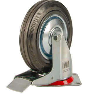 Большегрузное колесо обрезиненное поворотное, с тормозом, г/п 200кг (200*50,0 мм)
